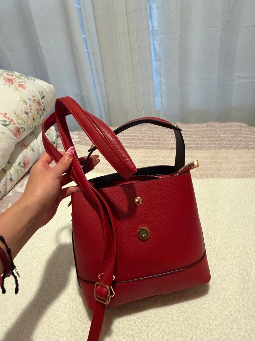 Structured Red and Black Top-Handle Crossbody bag — Modern Everyday Elegance